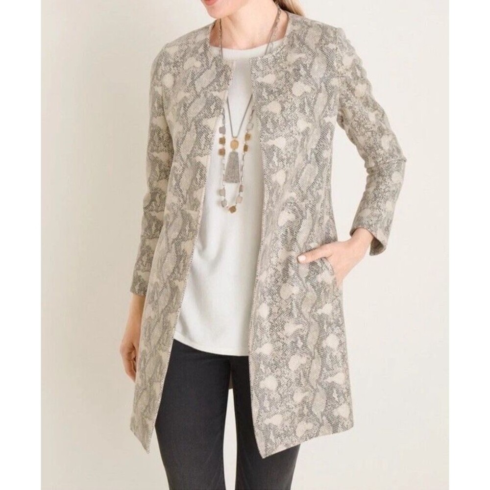 Chico's Topper Jacket Womens Size 1 Open Snake Print Faux Leather NWT